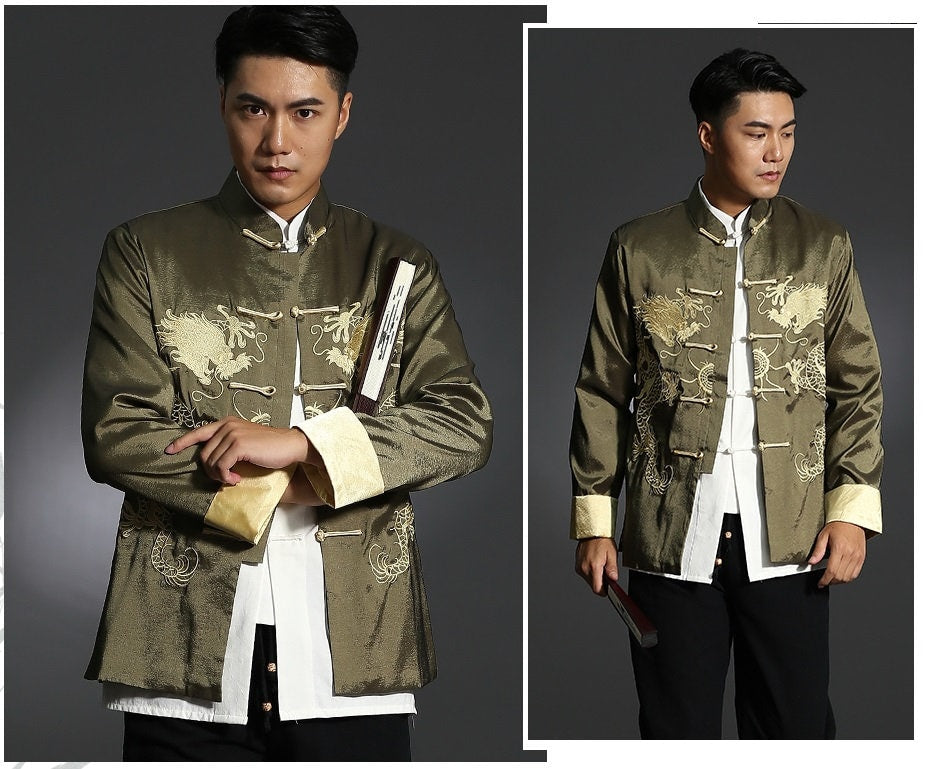 green gold oriental dragon tang  jacket