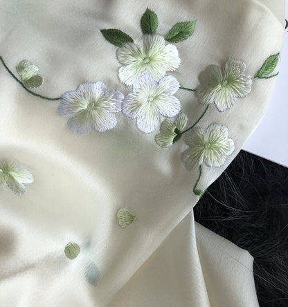 100% Mulberry Silk Plum Blossom Embroidery Scarf