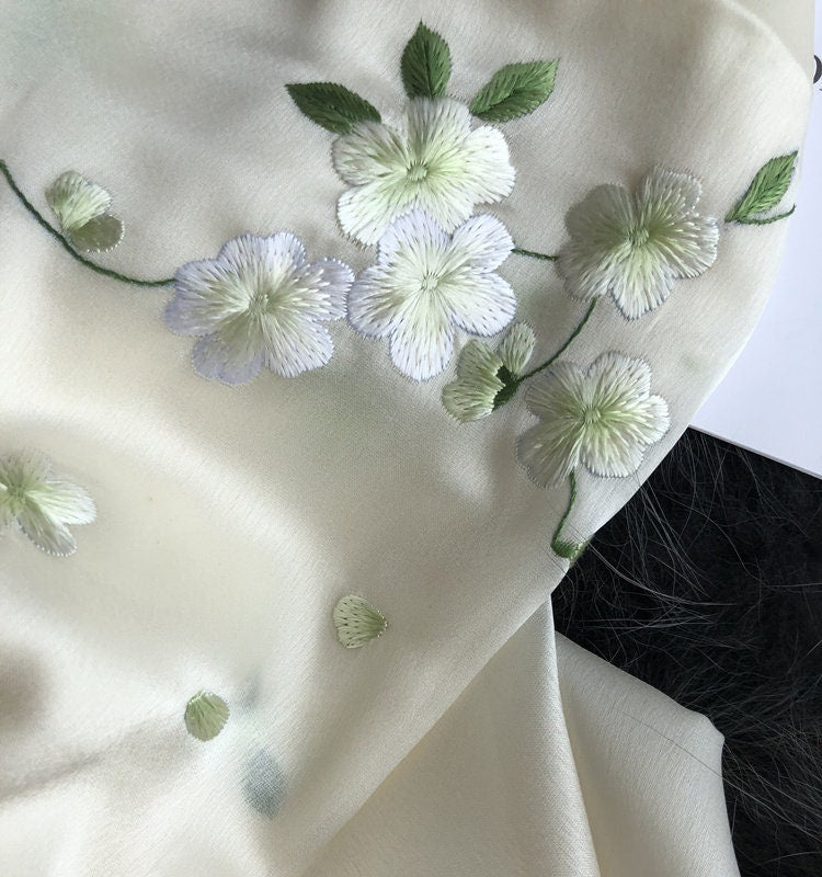 100% Mulberry Silk Plum Blossom Embroidery Scarf - Oriental Me