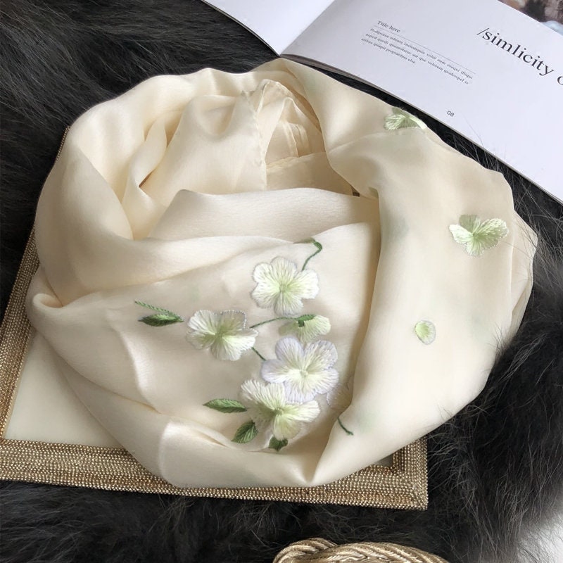 handmade embroidered silk scarf 