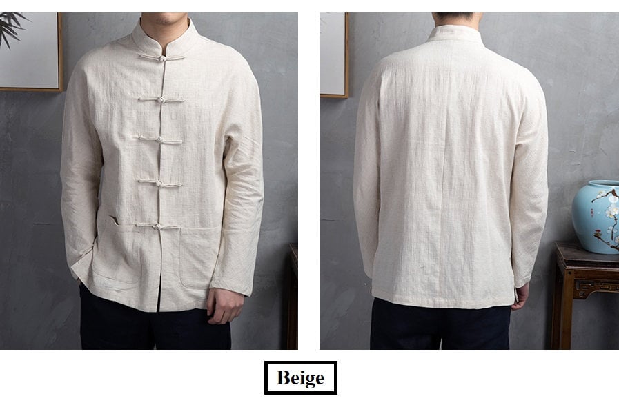 Menâ€™s Asian Chinese Mandarin Collar Frog Buttons Linen Cotton Manchu Tang Shirt Jacket - Oriental Me