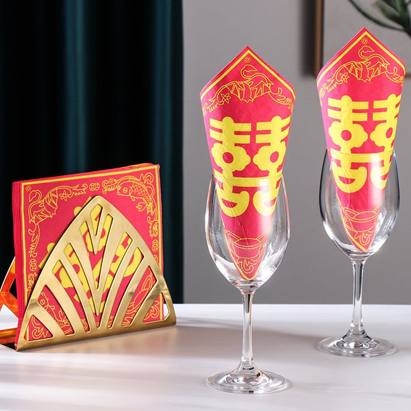 Red and Gold Double Happiness Wedding Tea Ceremony  Napkins (20pcs) - Oriental Me