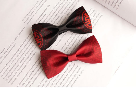 Red black double happiness bow tie