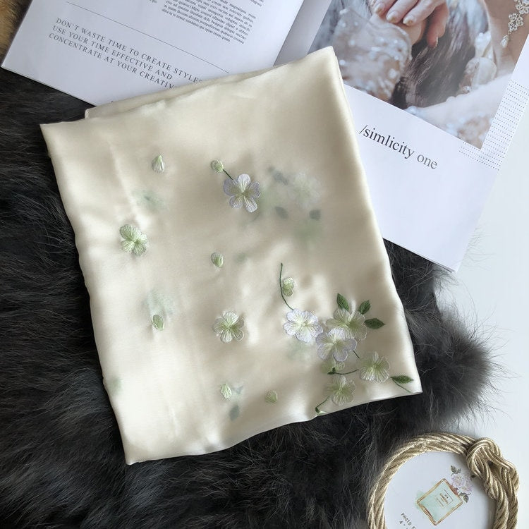100% Mulberry Silk Floral Scarf | Plum Bossom - Oriental Me