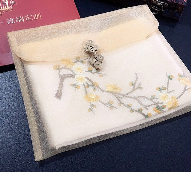 100% Mulberry Silk Floral Scarf | Plum Bossom - Oriental Me