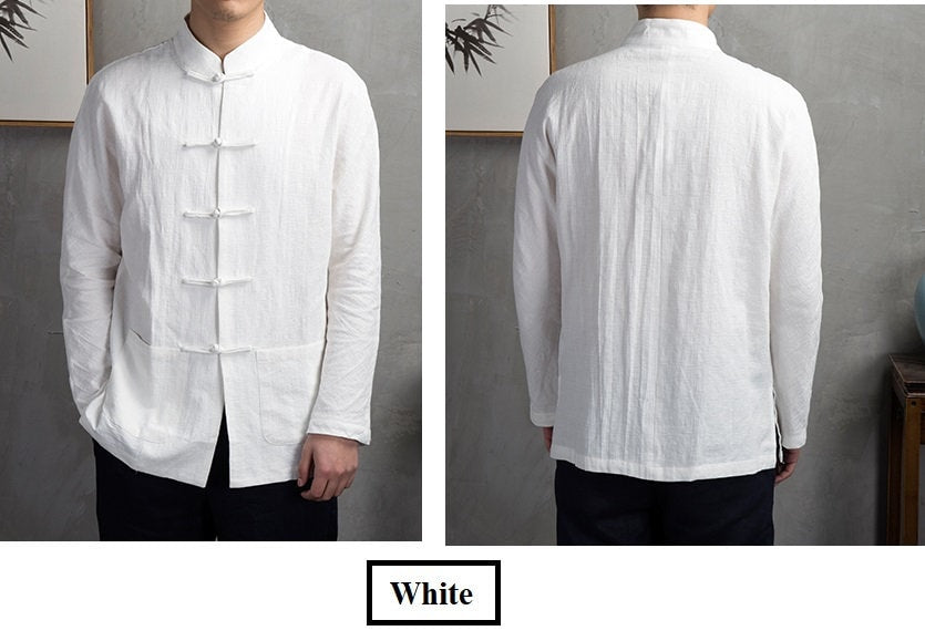 Menâ€™s Asian Chinese Mandarin Collar Frog Buttons Linen Cotton Manchu Tang Shirt Jacket - Oriental Me