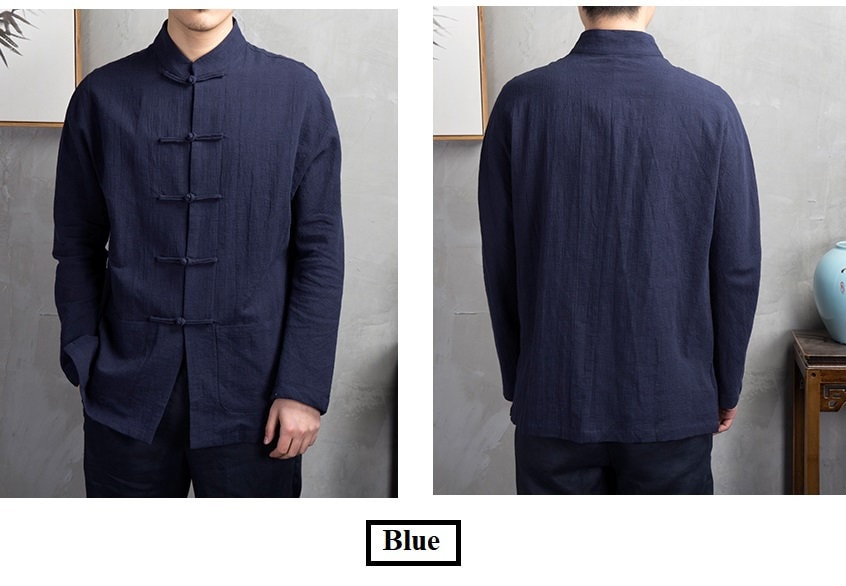 Menâ€™s Asian Chinese Mandarin Collar Frog Buttons Linen Cotton Manchu Tang Shirt Jacket - Oriental Me