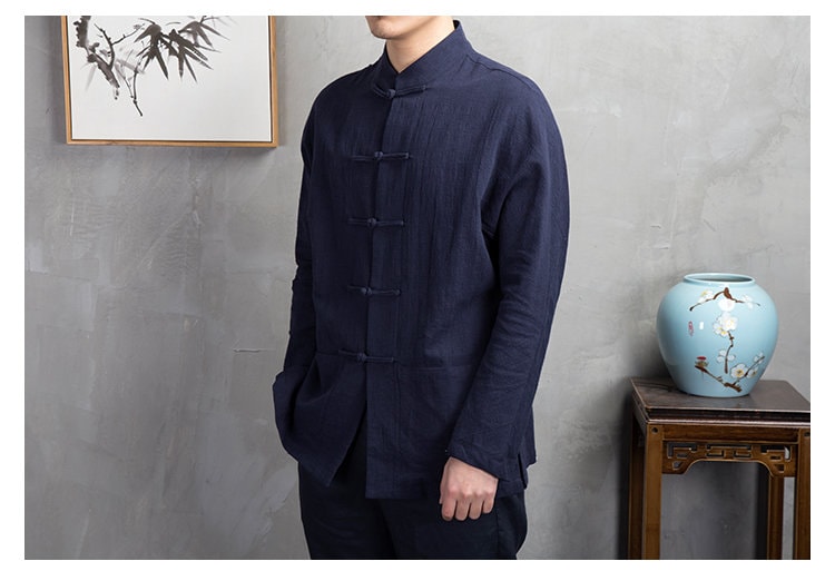 Menâ€™s Asian Chinese Mandarin Collar Frog Buttons Linen Cotton Manchu Tang Shirt Jacket - Oriental Me