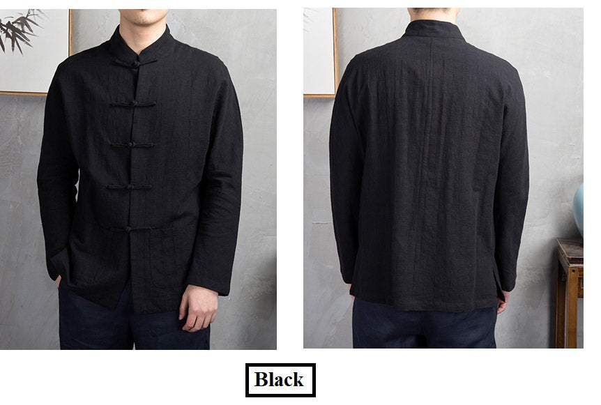 Menâ€™s Asian Chinese Mandarin Collar Frog Buttons Linen Cotton Manchu Tang Shirt Jacket - Oriental Me