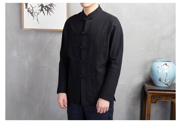 Menâ€™s Asian Chinese Mandarin Collar Frog Buttons Linen Cotton Manchu Tang Shirt Jacket - Oriental Me