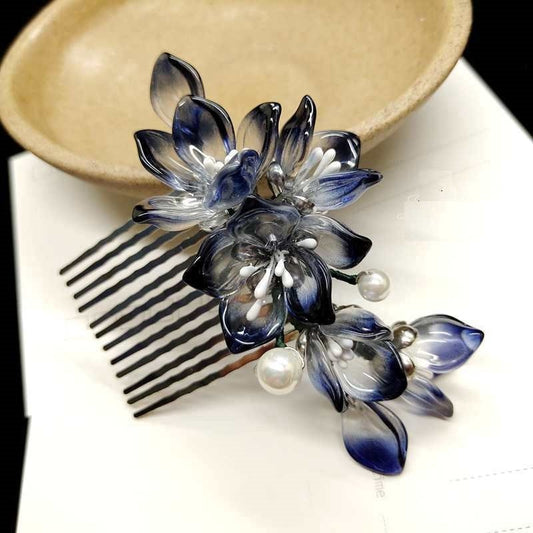 Blue Flower hair comb