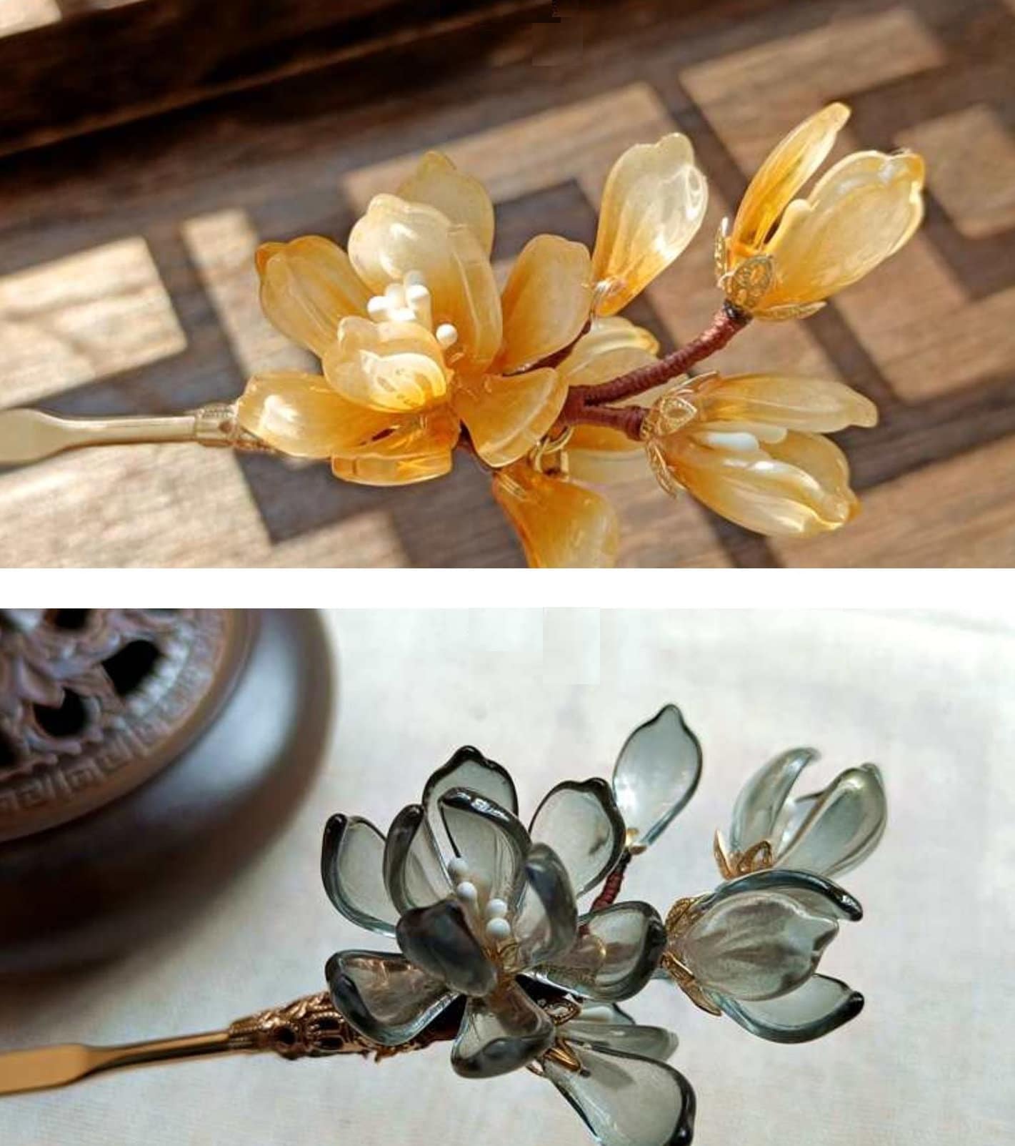 Jade Look Alike Floral Hair Stick| Magnolia