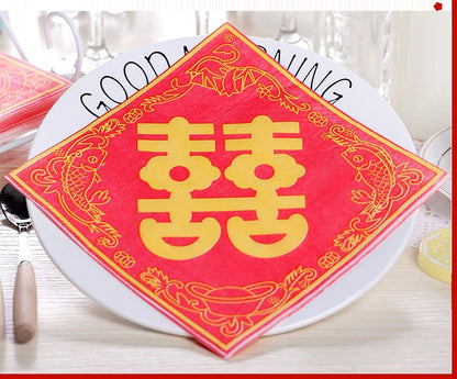 Red and Gold Double Happiness Wedding Tea Ceremony  Napkins (20pcs)