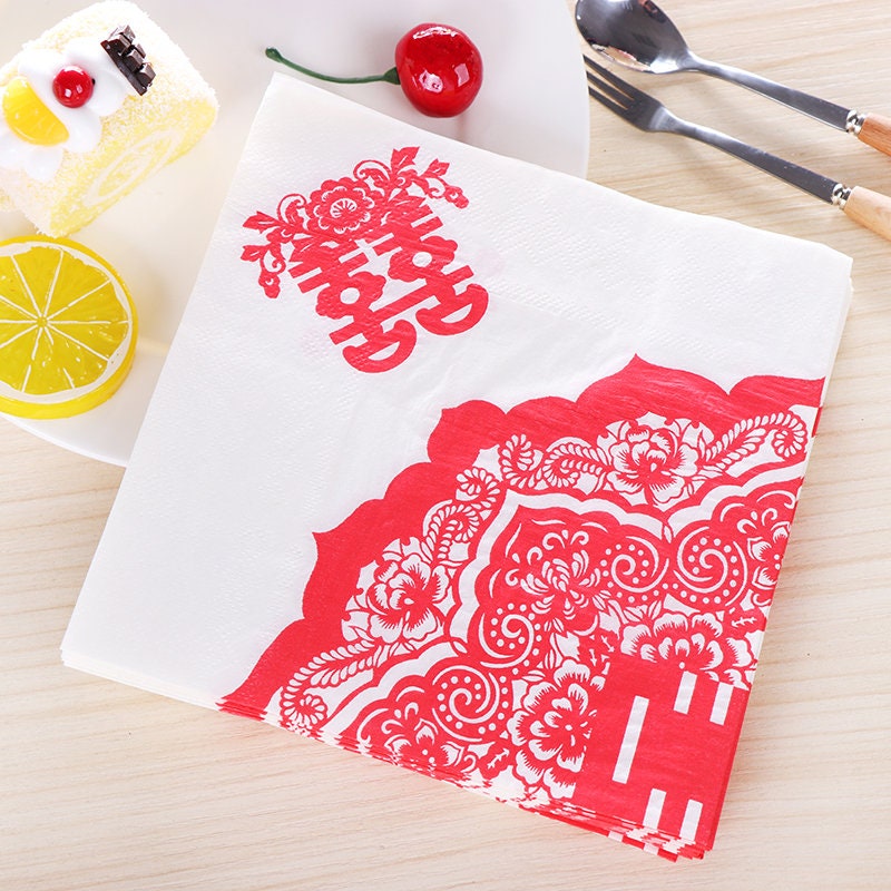 Red Double Happiness Chinese Wedding Napkins (20pcs)