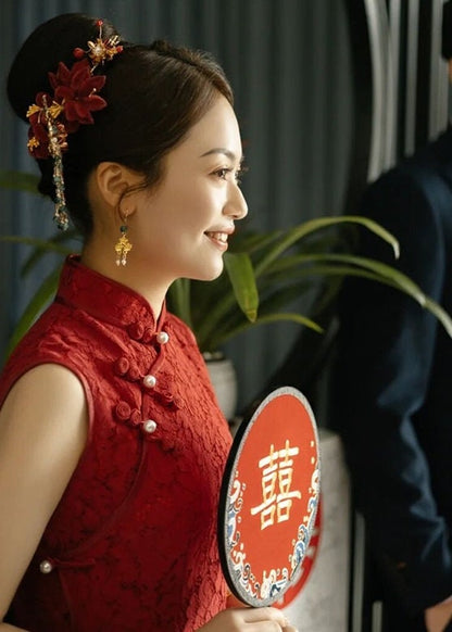 Red Sleeveless Cheongsam Qipao Dress