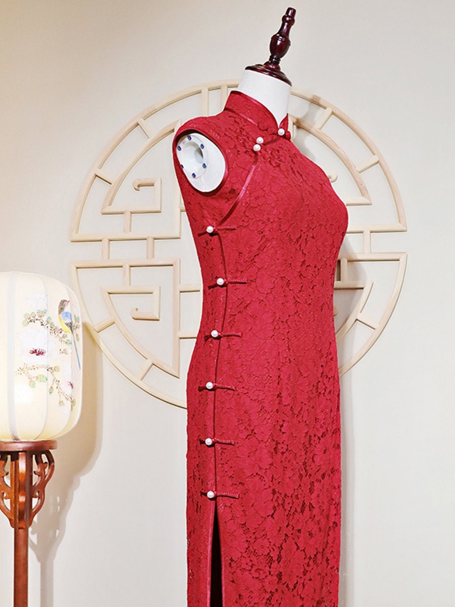 Red Sleeveless Cheongsam Qipao Dress