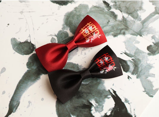 Red black double happiness bow tie