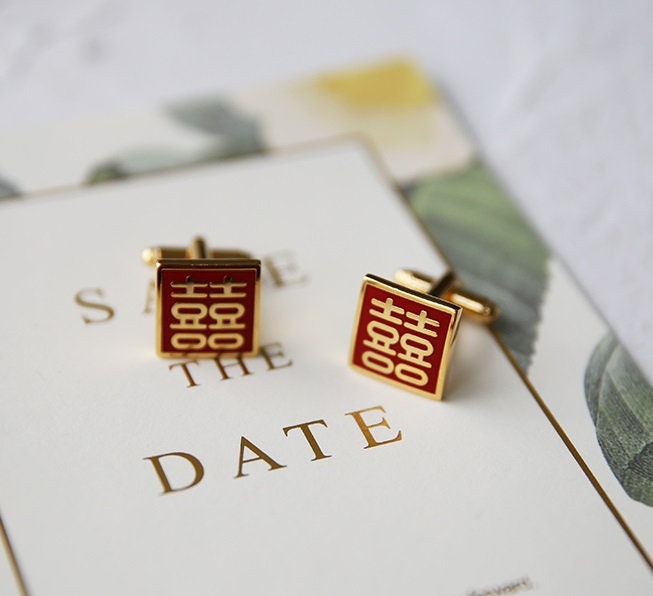 Square Shape  Double happiness Cufflinks