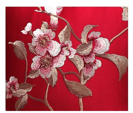 Oriental Embroidered  Floral  Satin Cushion Covers | Plum Blossom - Oriental Me