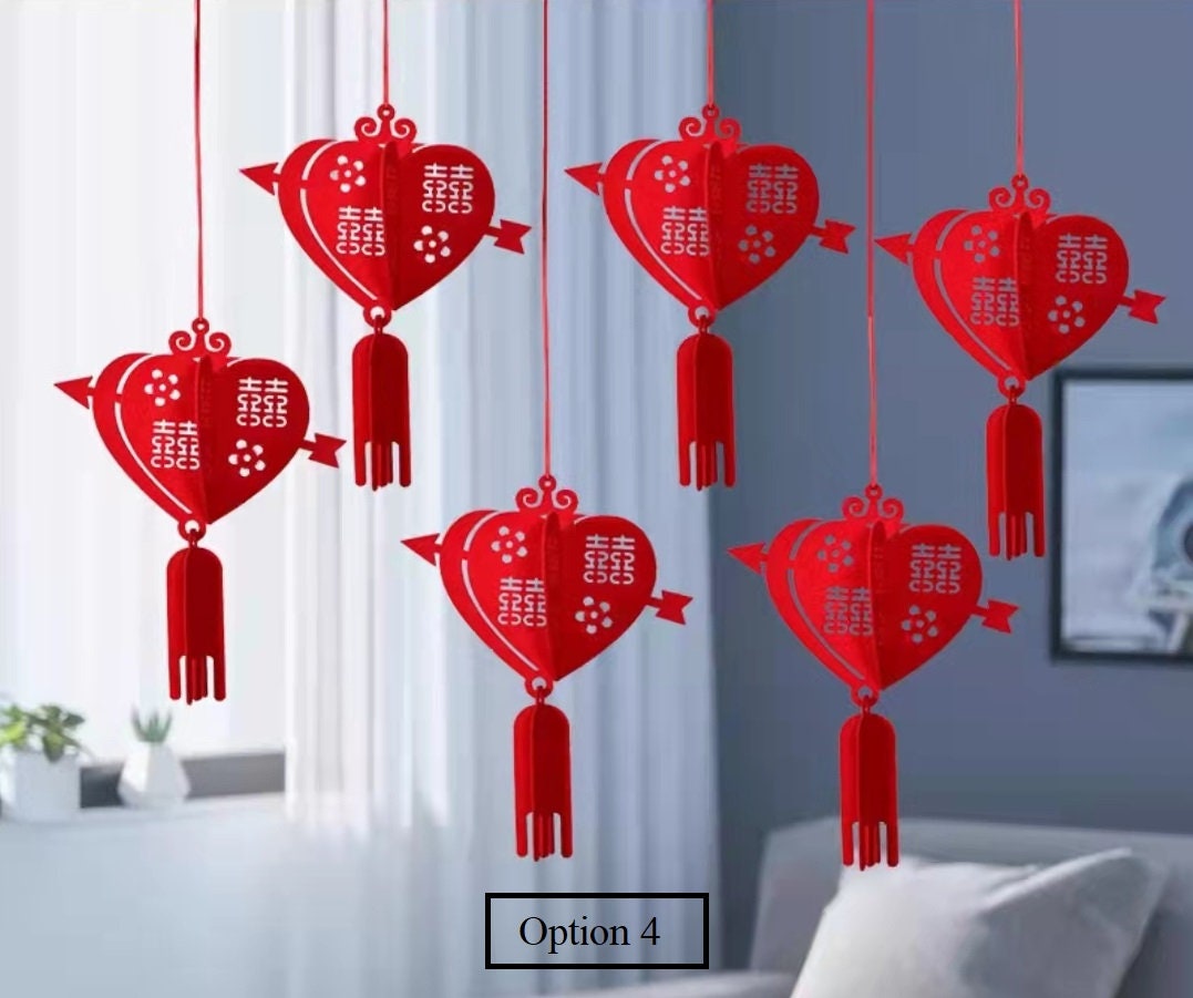 3D Double Happiness  Felt Lanterns  (Set of 6)