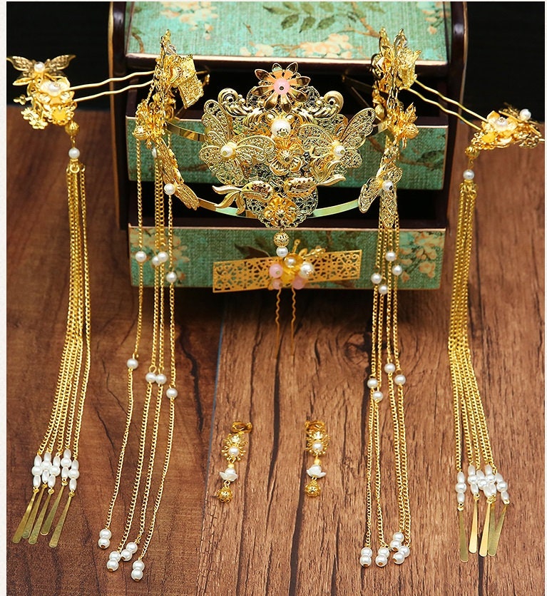 Traditional Golden Hairpieces & Earrings Set (6pcs)