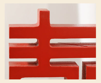 Red Double Happiness Wooden Block