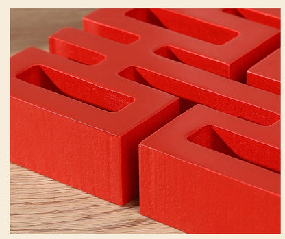 Red Double Happiness Wooden Block