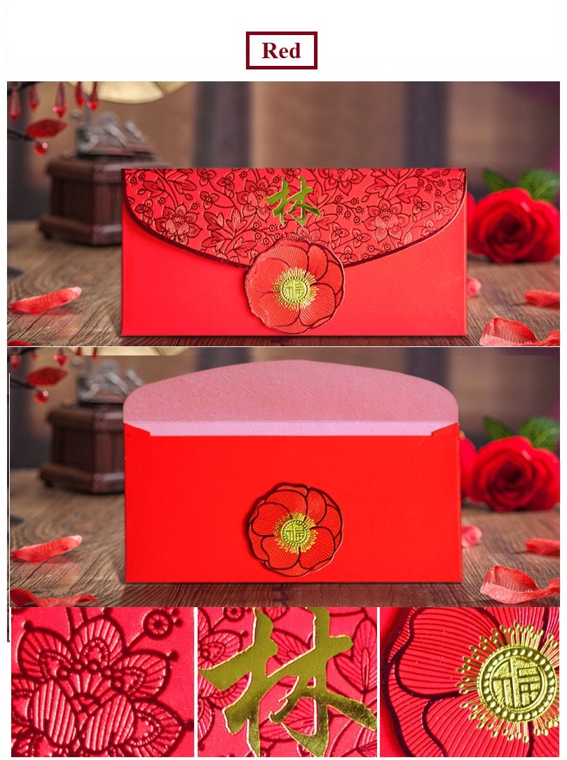 Custom Made Name/Logo Red Envelopes | Peony (50pcs) - Oriental Me