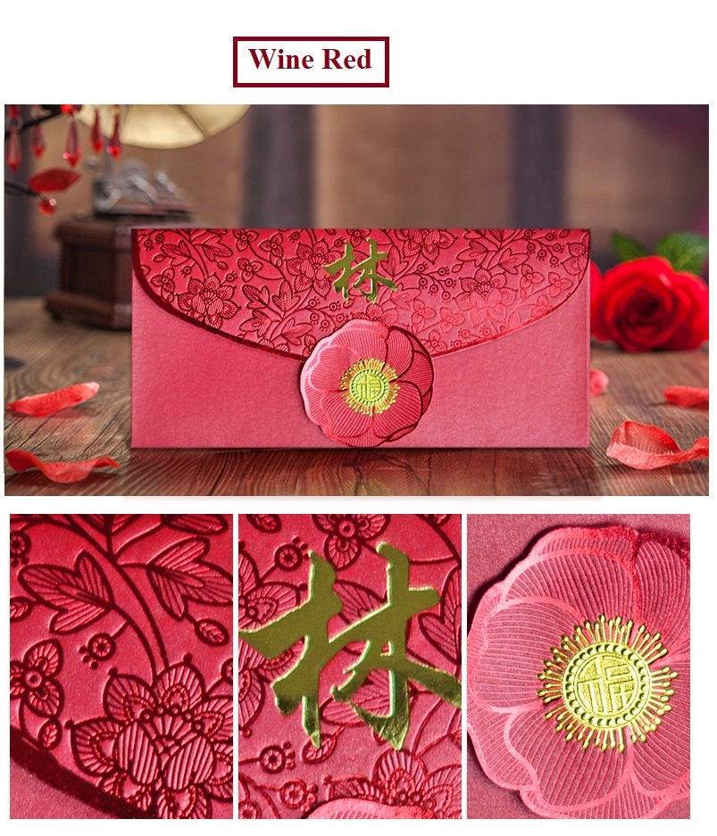 Custom Made Name/Logo Red Envelopes | Peony (50pcs) - Oriental Me