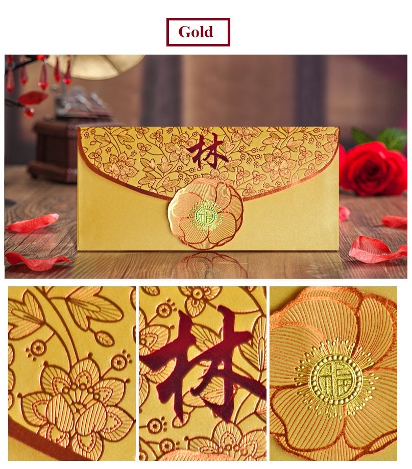 Custom Made Name/Logo Red Envelopes | Peony (50pcs) - Oriental Me
