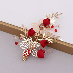 Red & Gold Rosebud Hair Clips (1 Pair) - Oriental Me