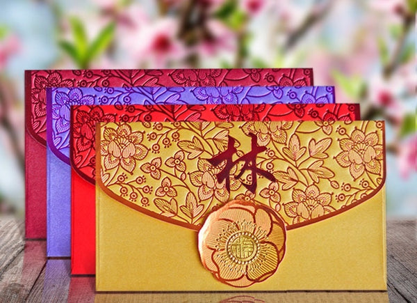 Custom Made Name/Logo Red Envelopes | Peony (50pcs) - Oriental Me