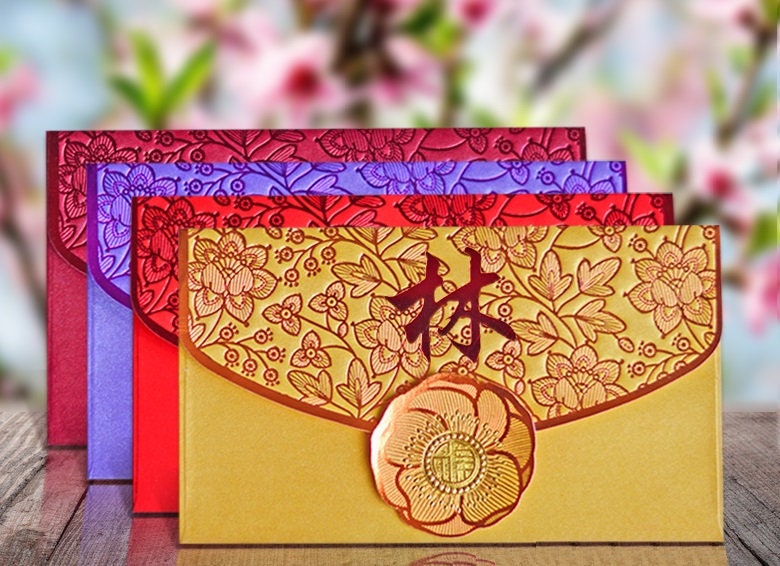 Custom Made Name/Logo Red Envelopes | Peony (50pcs) - Oriental Me