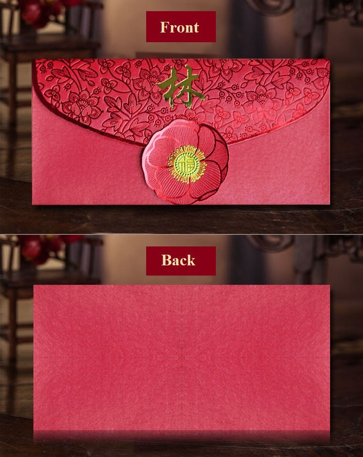 Custom Made Name/Logo Red Envelopes | Peony (50pcs) - Oriental Me