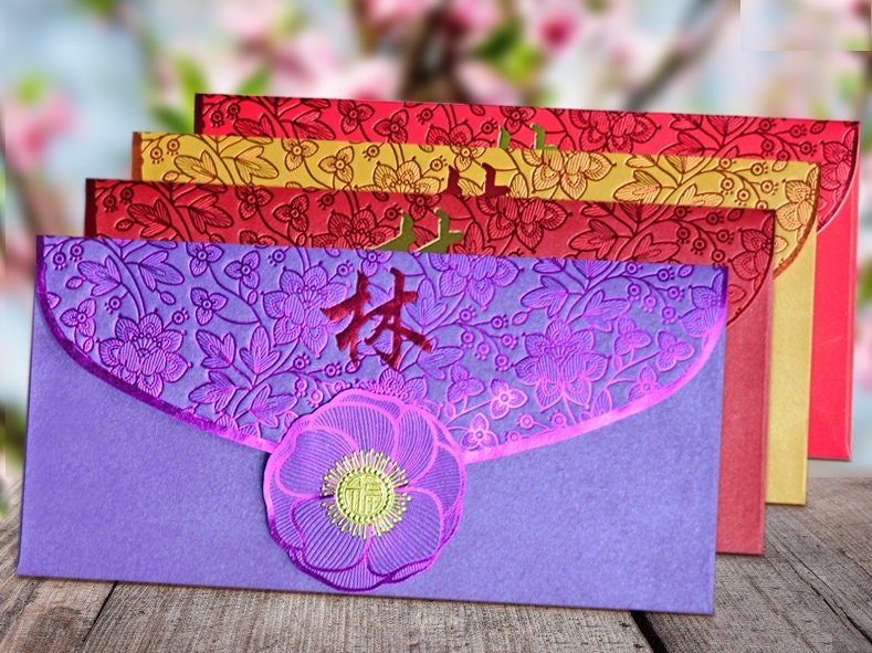 Custom Made Name/Logo Red Envelopes | Peony (50pcs) - Oriental Me