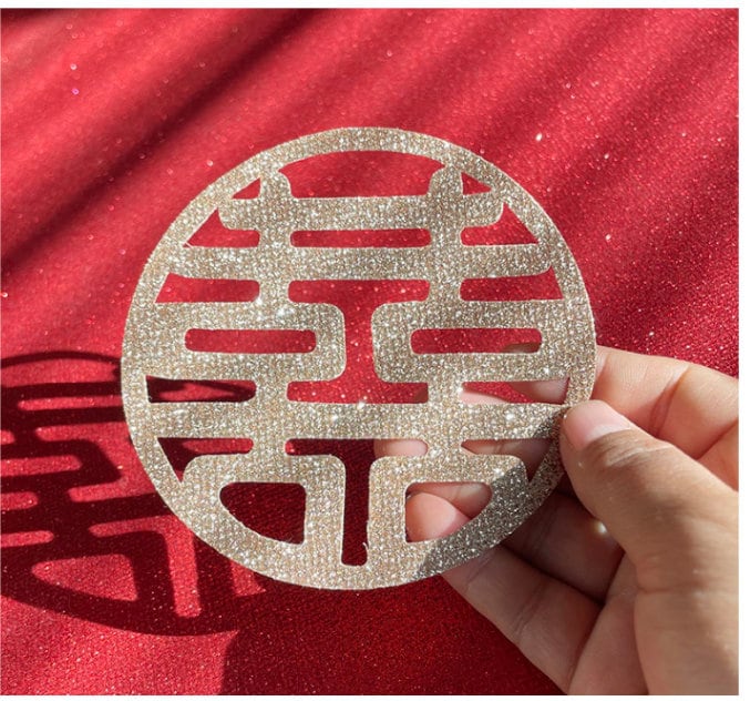 Golden Glitter Double Happiness Sign - Oriental Me