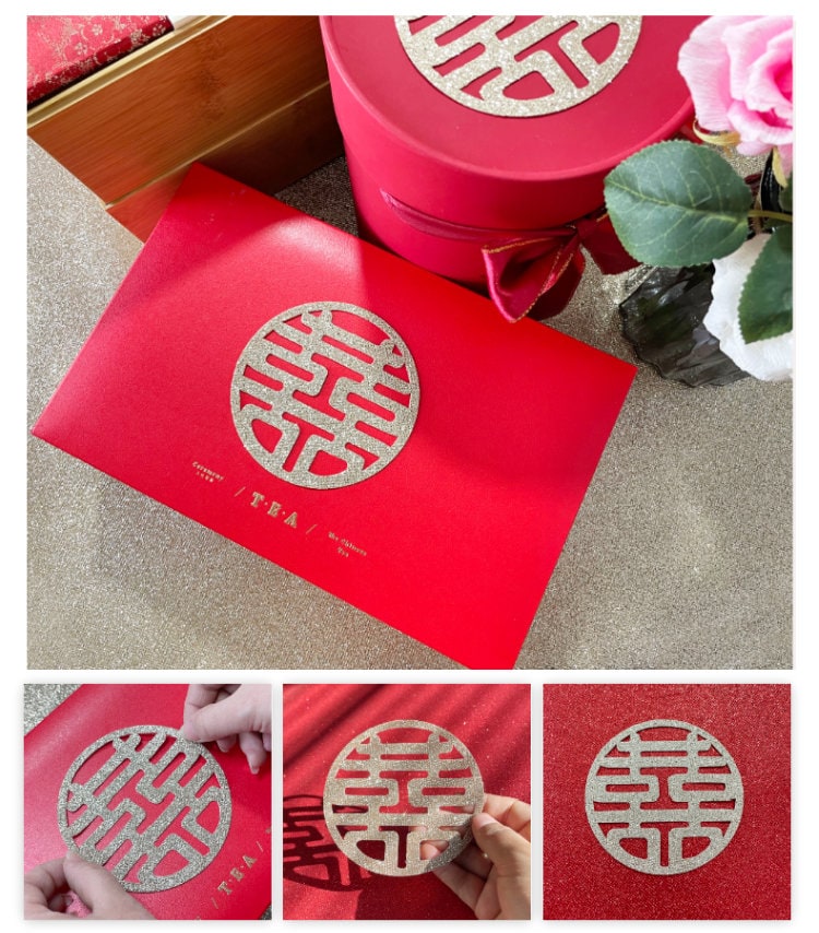 Golden Glitter Double Happiness Sign - Oriental Me