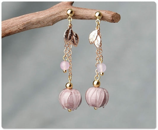 Pink Flower  Beads  Drop Earrings
