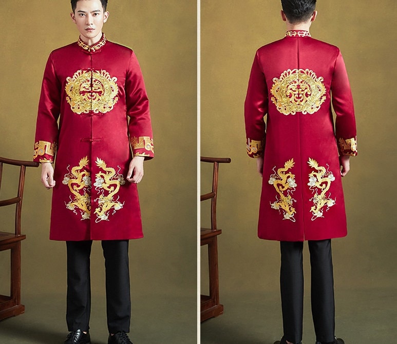 Red&Gold dragon tang suit front &back