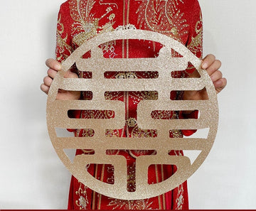 Golden Glitter Double Happiness Sign - Oriental Me