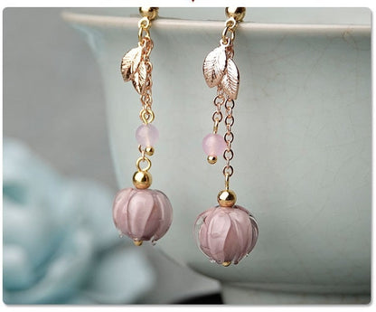 Pink Flower  Beads  Drop Earrings