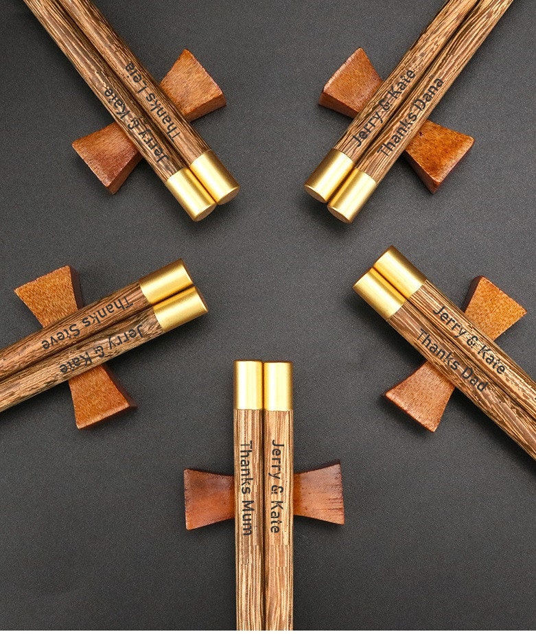 Personalised  Engraved Brass Head Wooden Chopsticks| Fu "福“ - Oriental Me
