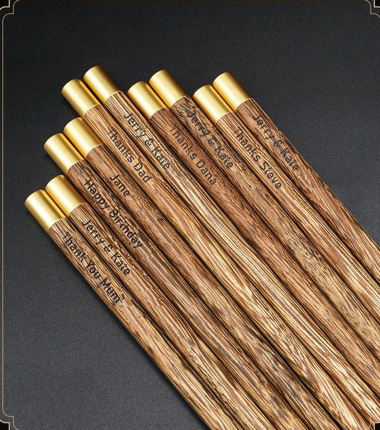 Personalised  Engraved Brass Head Wooden Chopsticks| Fu "福“ - Oriental Me