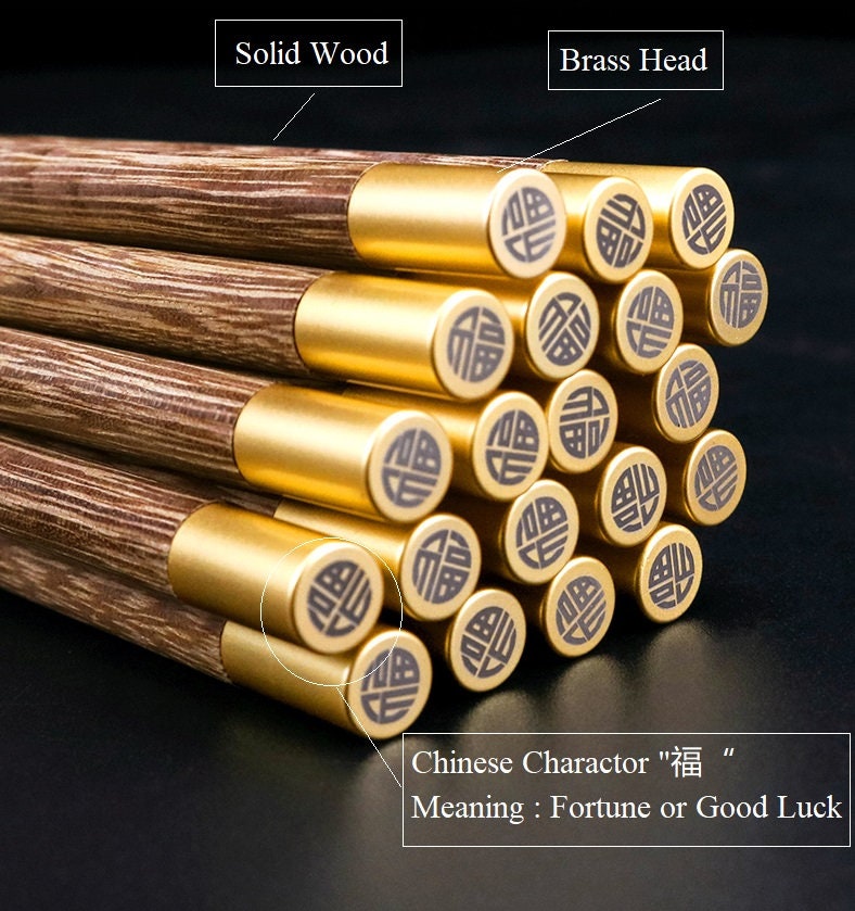Personalised  Engraved Brass Head Wooden Chopsticks| Fu "福“ - Oriental Me