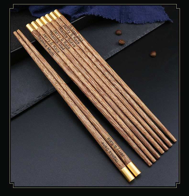 Personalised  Engraved Brass Head Wooden Chopsticks| Fu "福“ - Oriental Me