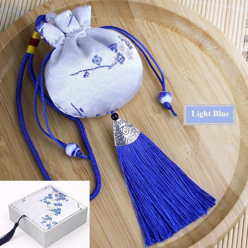 Oriental Floral Embroidered Pouch Sachet Bag with Tassel | Plum Blossoms - Oriental Me