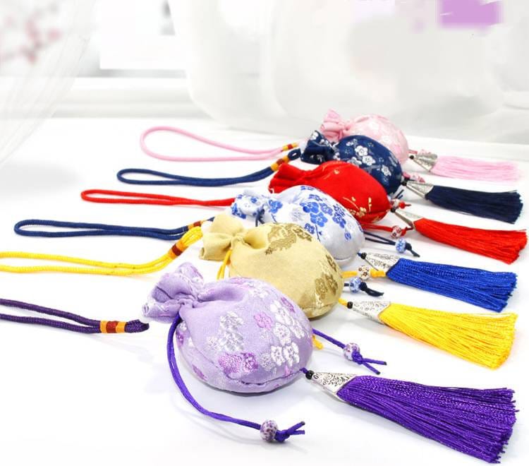 Oriental Floral Embroidered Pouch Sachet Bag with Tassel | Plum Blossoms - Oriental Me