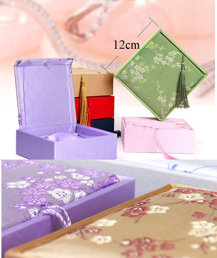 Oriental Floral Embroidered Pouch Sachet Bag with Tassel | Plum Blossoms - Oriental Me