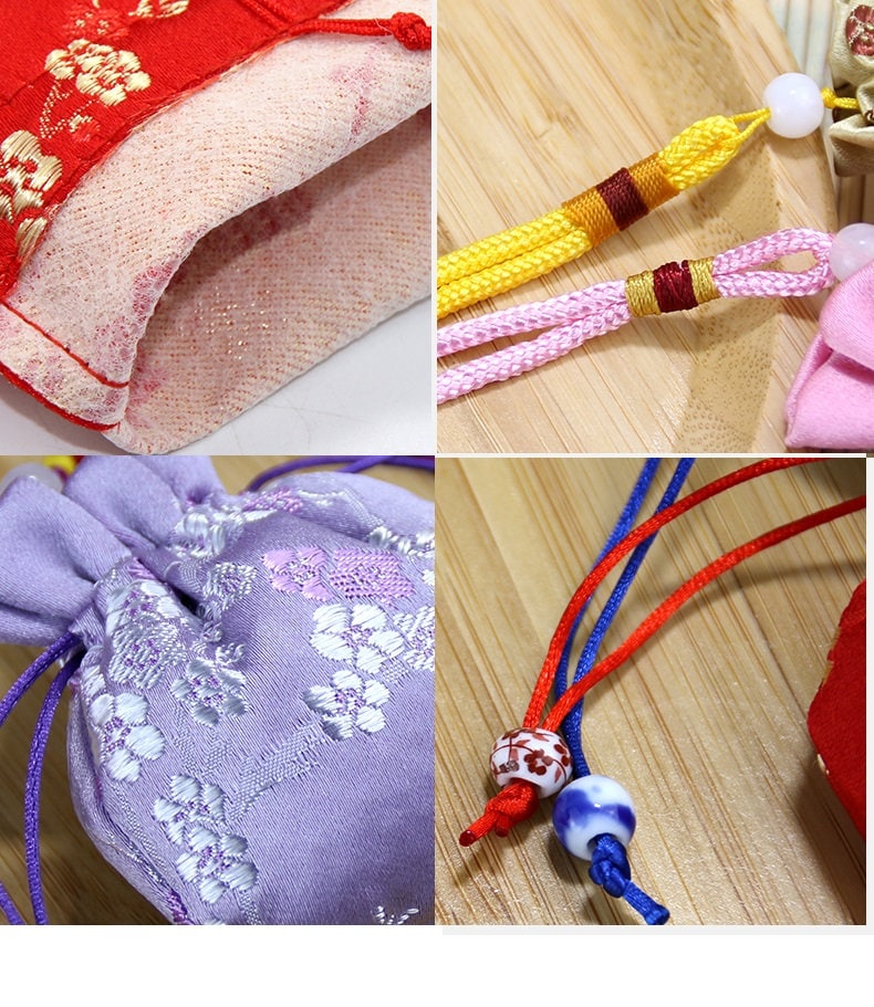 Oriental Floral Embroidered Pouch Sachet Bag with Tassel | Plum Blossoms - Oriental Me