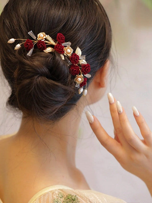 Red Gold rose hair clip